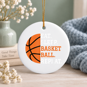 Basketball Player Eat Sleep Repeat Glass Ornament - Material: Circle Ceramic Ornament