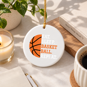 Basketball Player Eat Sleep Repeat Glass Ornament - Material: Circle Ceramic Ornament