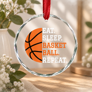 Basketball Player Eat Sleep Repeat Glass Ornament - Material: Circle Glass Ornament