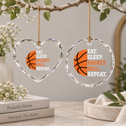 Basketball Player Eat Sleep Repeat Glass Ornament - Material: Heart Glass Ornament