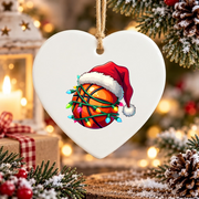 Basketball Santa Family Christmas Glass Ornament - Material: Heart Ceramic Ornament