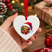 Basketball Santa Family Christmas Glass Ornament - Material: Heart Ceramic Ornament