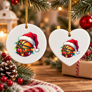 Basketball Santa Family Christmas Glass Ornament - Material: Heart Ceramic Ornament