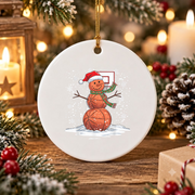 Basketball Snowman Christmas Sports Glass Ornament - Material: Circle Ceramic Ornament