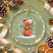 Basketball Snowman Christmas Sports Glass Ornament - Material: Circle Glass Ornament