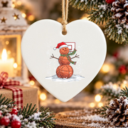 Basketball Snowman Christmas Sports Glass Ornament - Material: Heart Ceramic Ornament