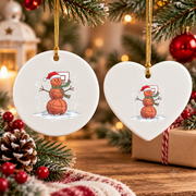 Basketball Snowman Christmas Sports Glass Ornament - Material: Heart Ceramic Ornament