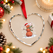 Basketball Snowman Christmas Sports Glass Ornament - Material: Heart Glass Ornament