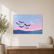 Bats Flying at Night Wall Art Pink Halloween Poster Colorful Spooky Cute Poster - Format: Unframed Paper Poster