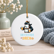 Bavarian Beer Orca Oktoberfest Festival Glass Ornament - Material: Circle Ceramic Ornament