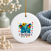 Be Kind Elephant Autism Awareness Ornament Glass Ornament - Material: Circle Ceramic Ornament