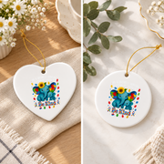 Be Kind Elephant Autism Awareness Ornament Glass Ornament - Material: Heart Ceramic Ornament