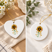 Be Kind Sunflower ASL Sign Language Glass Ornament - Material: Heart Ceramic Ornament
