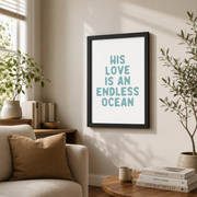 Beachy Christian Wall Art, Coastal Bible Verse Quote Poster - Format: Black Framed Poster