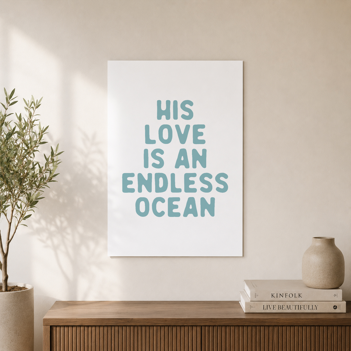 Beachy Christian Wall Art, Coastal Bible Verse Quote Poster - Format: Unframed Paper Poster