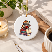 Bearded Dragon Reading Books Book Lover Glass Ornament - Material: Circle Ceramic Ornament