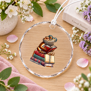 Bearded Dragon Reading Books Book Lover Glass Ornament - Material: Circle Glass Ornament