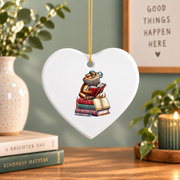 Bearded Dragon Reading Books Book Lover Glass Ornament - Material: Heart Ceramic Ornament