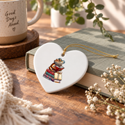 Bearded Dragon Reading Books Book Lover Glass Ornament - Material: Heart Ceramic Ornament