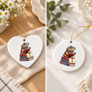 Bearded Dragon Reading Books Book Lover Glass Ornament - Material: Heart Ceramic Ornament