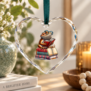 Bearded Dragon Reading Books Book Lover Glass Ornament - Material: Heart Glass Ornament