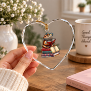 Bearded Dragon Reading Books Book Lover Glass Ornament - Material: Heart Glass Ornament