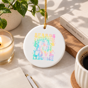 Beards Backwards Hats Hippie Quote Glass Ornament - Material: Circle Ceramic Ornament