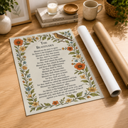 Beatitudes Christian Wall Art, Vintage Floral Bird Matthew 5 Poster - Format: Rolled Canvas