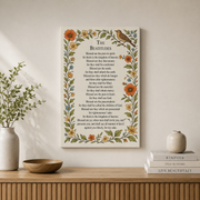 Beatitudes Christian Wall Art, Vintage Floral Bird Matthew 5 Poster - Format: Stretched Canvas
