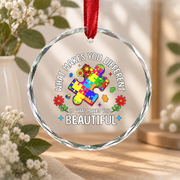 Beautiful Puzzle Autism Awareness Ornament Glass Ornament - Material: Circle Glass Ornament