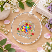 Beautiful Puzzle Autism Awareness Ornament Glass Ornament - Material: Circle Glass Ornament