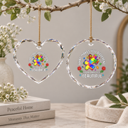 Beautiful Puzzle Autism Awareness Ornament Glass Ornament - Material: Heart Glass Ornament