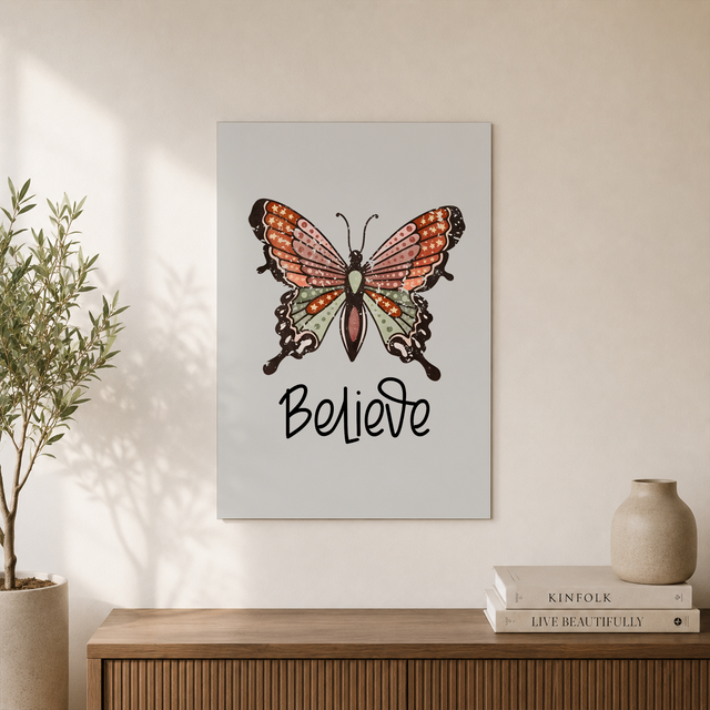 Believe Wall Print, Butterfly Wall Art, Christian Poster, Bible Verse, Wall Decor, Art, Housewarming Gift Wall Art, Modern Wall Decor, 12x18 UNFRAMED - Format: Unframed Paper Poster