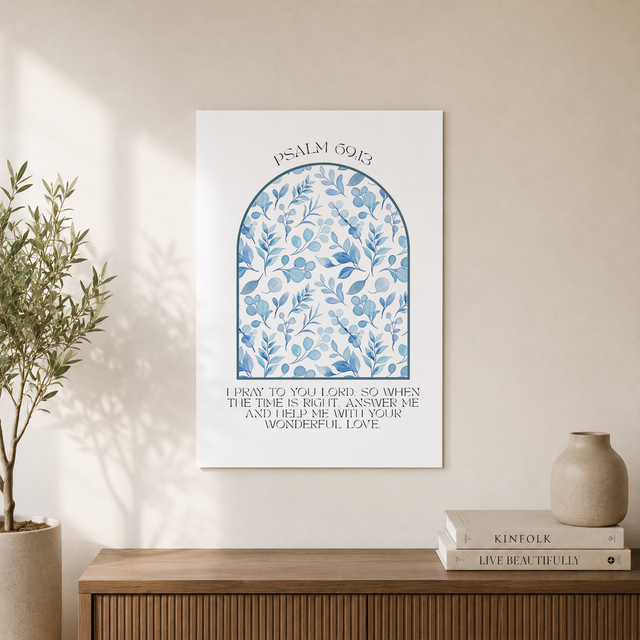 Bible Verse Wall Art Christian Scripture Print Blue Nursery Decor Elegant Artwork Religious Home Decoration Inspirational Gift For Baby Room Wall Art, Modern Wall Decor, 24x36 UNFRAMED - Format: Unframed Paper Poster