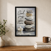Bible verses, Zen stone painting, Inspirational art, God says you are - Jesus Portrait poster Prints, Home Decor Wall Art, UNFRAMED-24x36 - Format: Black Framed Poster