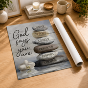 Bible verses, Zen stone painting, Inspirational art, God says you are - Jesus Portrait poster Prints, Home Decor Wall Art, UNFRAMED-24x36 - Format: Rolled Canvas