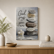 Bible verses, Zen stone painting, Inspirational art, God says you are - Jesus Portrait poster Prints, Home Decor Wall Art, UNFRAMED-24x36 - Format: Stretched Canvas