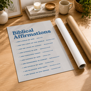 Biblical Affirmations Christian Wall Art, Blue Scripture Poster - Format: Rolled Canvas