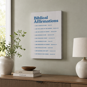 Biblical Affirmations Christian Wall Art, Blue Scripture Poster - Format: Stretched Canvas