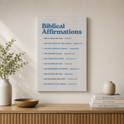 Biblical Affirmations Christian Wall Art, Blue Scripture Poster - Format: Stretched Canvas