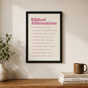 Biblical Affirmations Poster, Christian Wall Art, Bible Verse Christian Affirmations, Art, Pink Wall Art Wall Art, Modern Wall Decor, 8x12 UNFRAMED - Format: Black Framed Poster