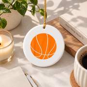 Big Orange Basketball Sports Gift Glass Ornament - Material: Circle Ceramic Ornament