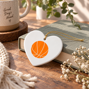 Big Orange Basketball Sports Gift Glass Ornament - Material: Heart Ceramic Ornament