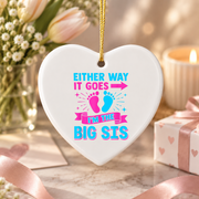 Big Sister Pregnancy Announcement Keepsake Ceramic Ornament - Material: Heart Ceramic Ornament