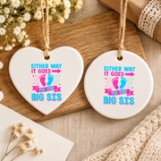 Big Sister Pregnancy Announcement Keepsake Ceramic Ornament - Material: Heart Ceramic Ornament