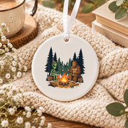 Bigfoot Alien Campfire Camping Adventure Ceramic Ornament - Material: Circle Ceramic Ornament
