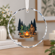 Bigfoot Alien Campfire Camping Adventure Ceramic Ornament - Material: Circle Glass Ornament