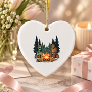 Bigfoot Alien Campfire Camping Adventure Ceramic Ornament - Material: Heart Ceramic Ornament