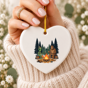 Bigfoot Alien Campfire Camping Adventure Ceramic Ornament - Material: Heart Ceramic Ornament