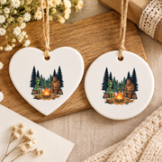Bigfoot Alien Campfire Camping Adventure Ceramic Ornament - Material: Heart Ceramic Ornament